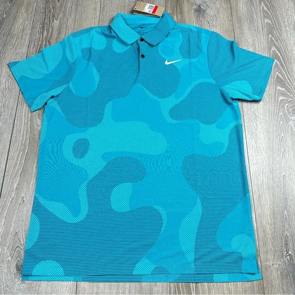 Men’s Nike Dri-Fit ADV Tour Camo DR5312-381 Teal Polo Golf Shirt Size Large - Picture 5 of 12